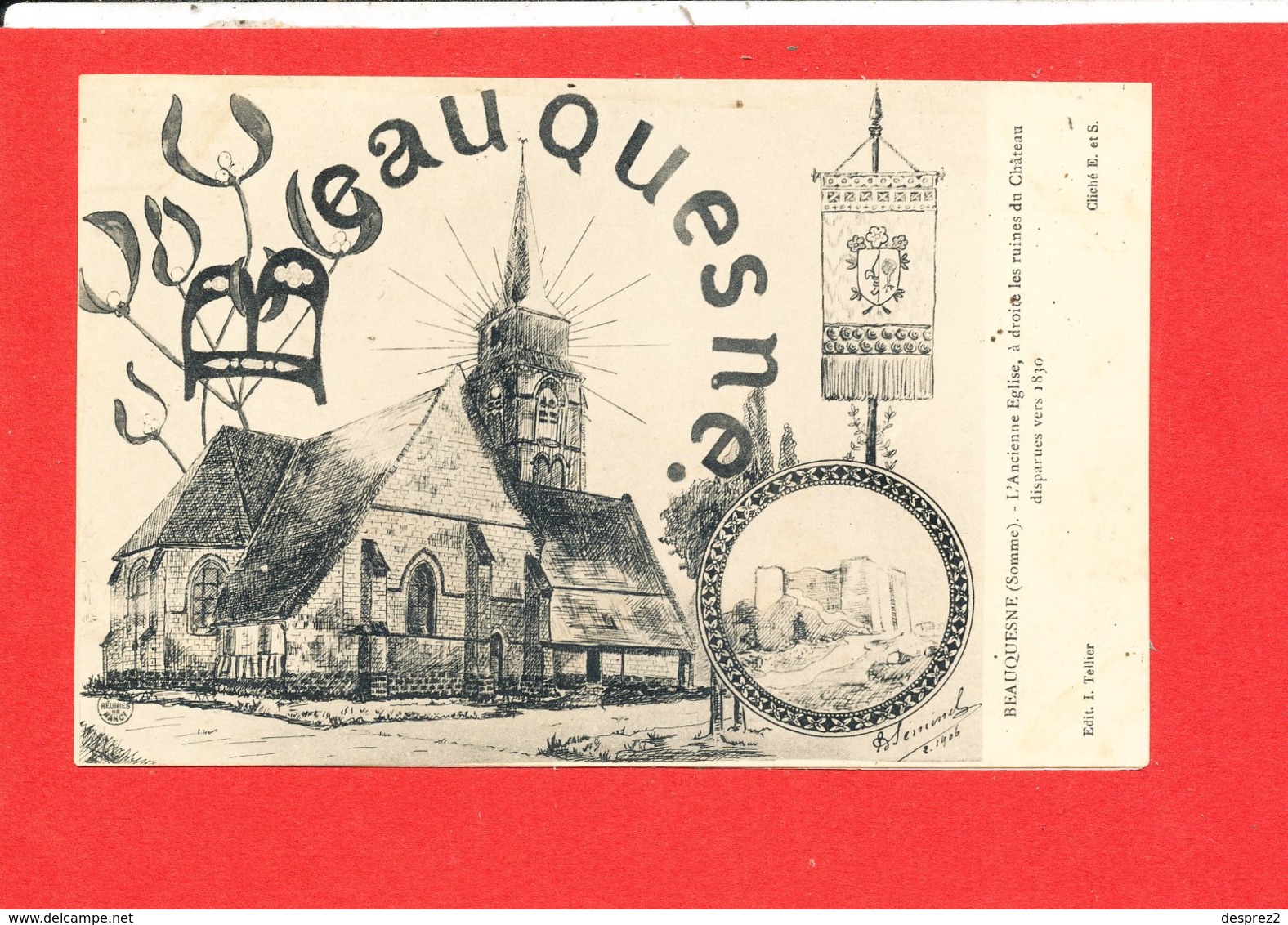 80 BEAUQUESNE Cpa Fantaisie Ancienne Eglise Et Ruines Du Chateau        Edit Tellier - Beauquesne