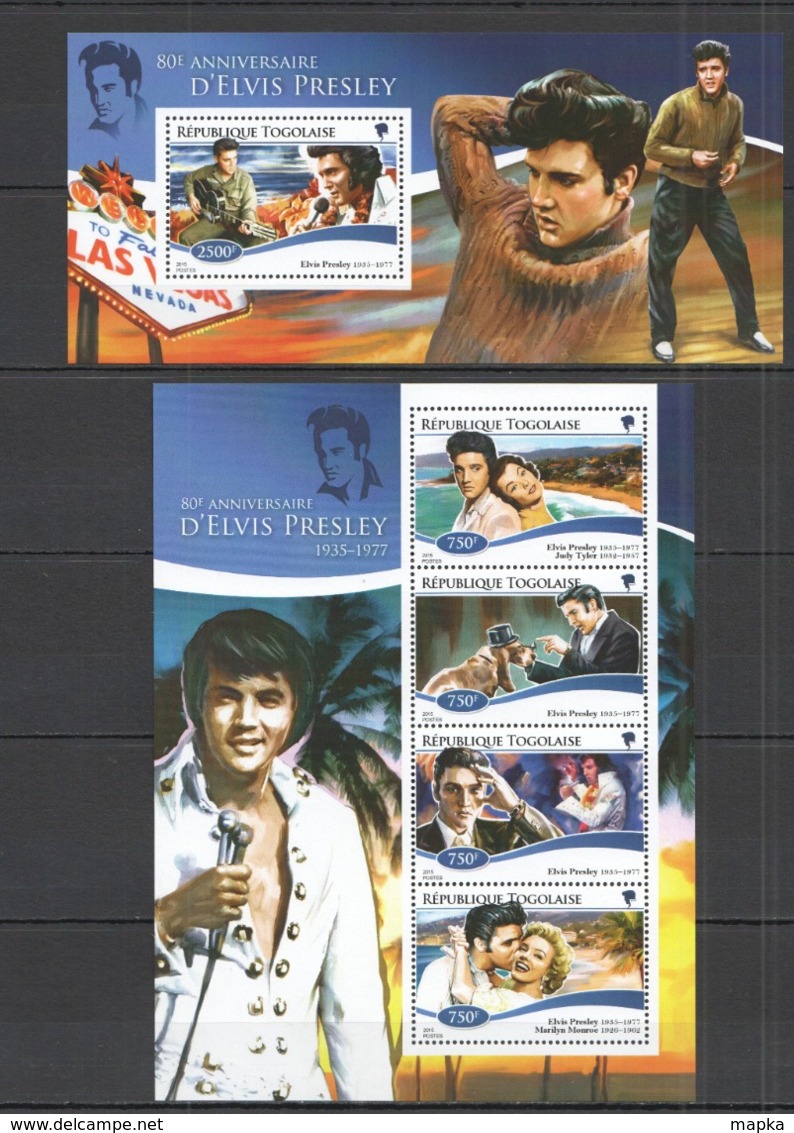 RR895 2015 TOGO TOGOLAISE FAMOUS PEOPLE 80TH ANNIVERSARY ELVIS PRESLEY KB+BL MNH - Elvis Presley