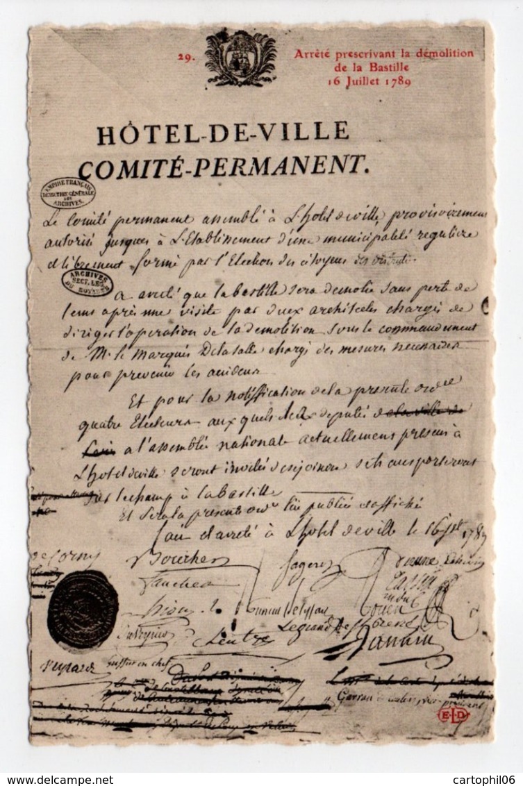 - CPA HISTOIRE - Arrêté Prescrivant La Démolition De La Bastille - Edition Le Deley N° 29 - - Histoire