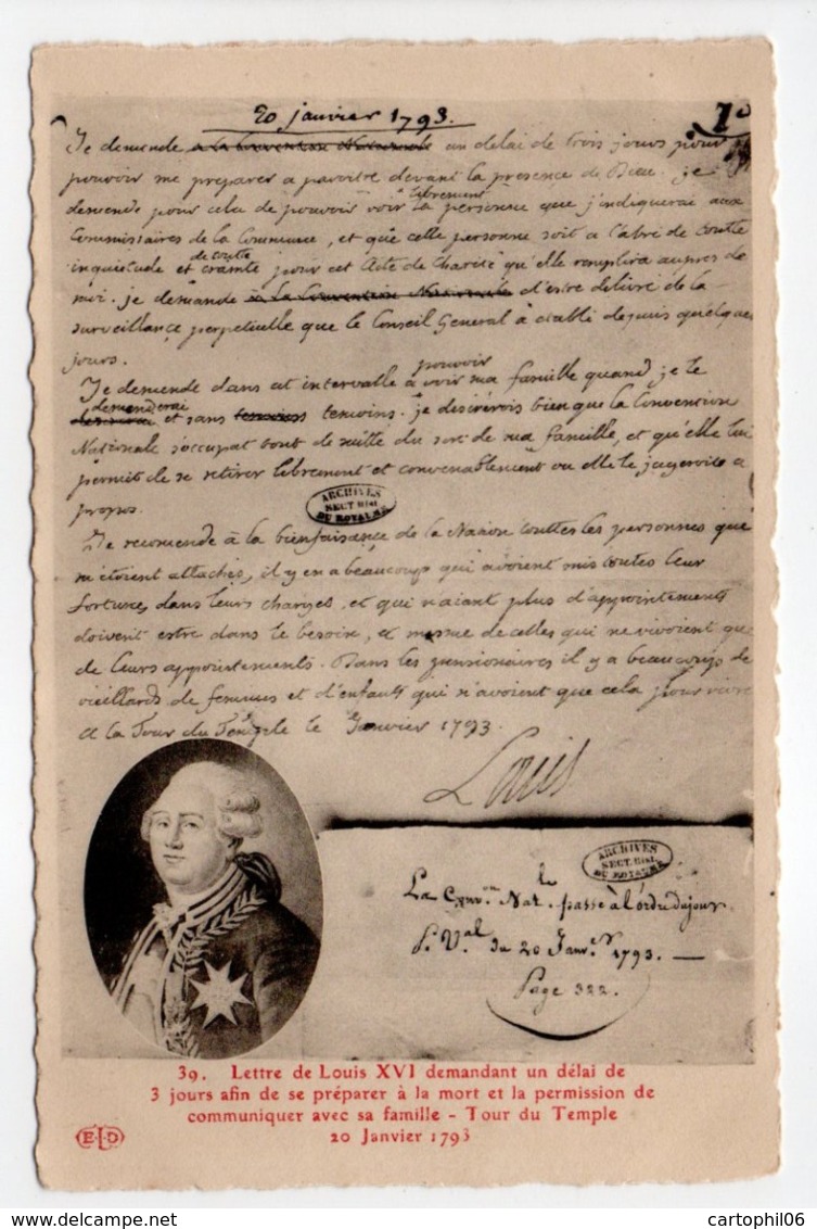 - CPA HISTOIRE - Lettre De Louis XVI 1793 - Edition Le Deley N° 39 - - Histoire