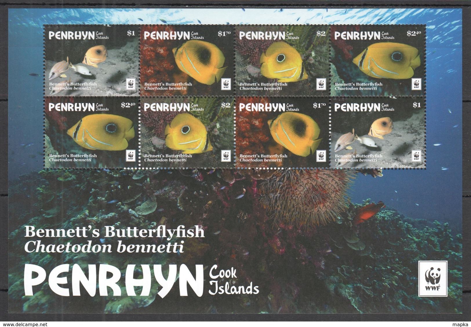 P943 2017 PENRHYN WWF FAUNA FISH & MARINE LIFE BENNETT'S BUTTERFLYFISH !!! MICHEL 26 EURO !!! 1SH MNH - Other & Unclassified