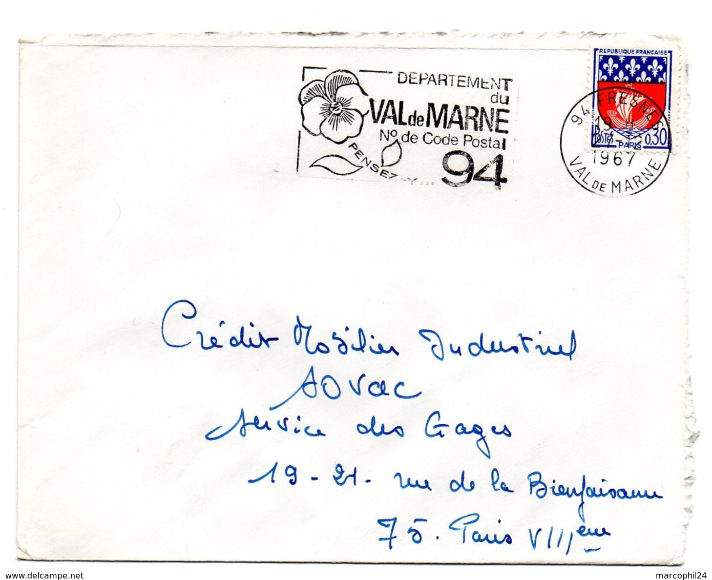 VAL De MARNE - Dépt N° 94 FRESNES 1967 = FLAMME Codée = SECAP  ' N° De CODE POSTAL / PENSEZ-Y ' - Zipcode