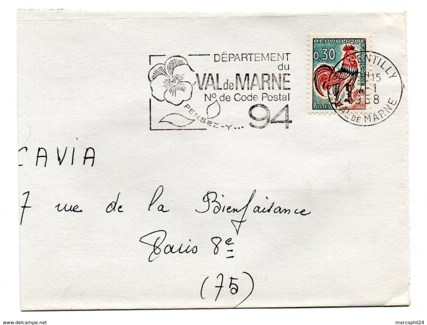 VAL De MARNE - Dépt N° 94 GENTILLY 1968 = FLAMME Codée = SECAP  ' N° De CODE POSTAL / PENSEZ-Y ' - Postleitzahl