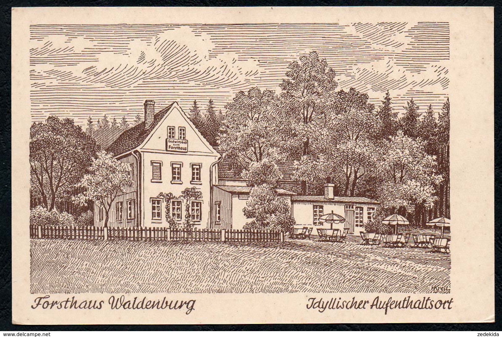 C8871 - Waldenburg Forsthaus - H. Kreil Zeichnung - Besitzer Kurt Bach - Waldenburg (Sachsen)