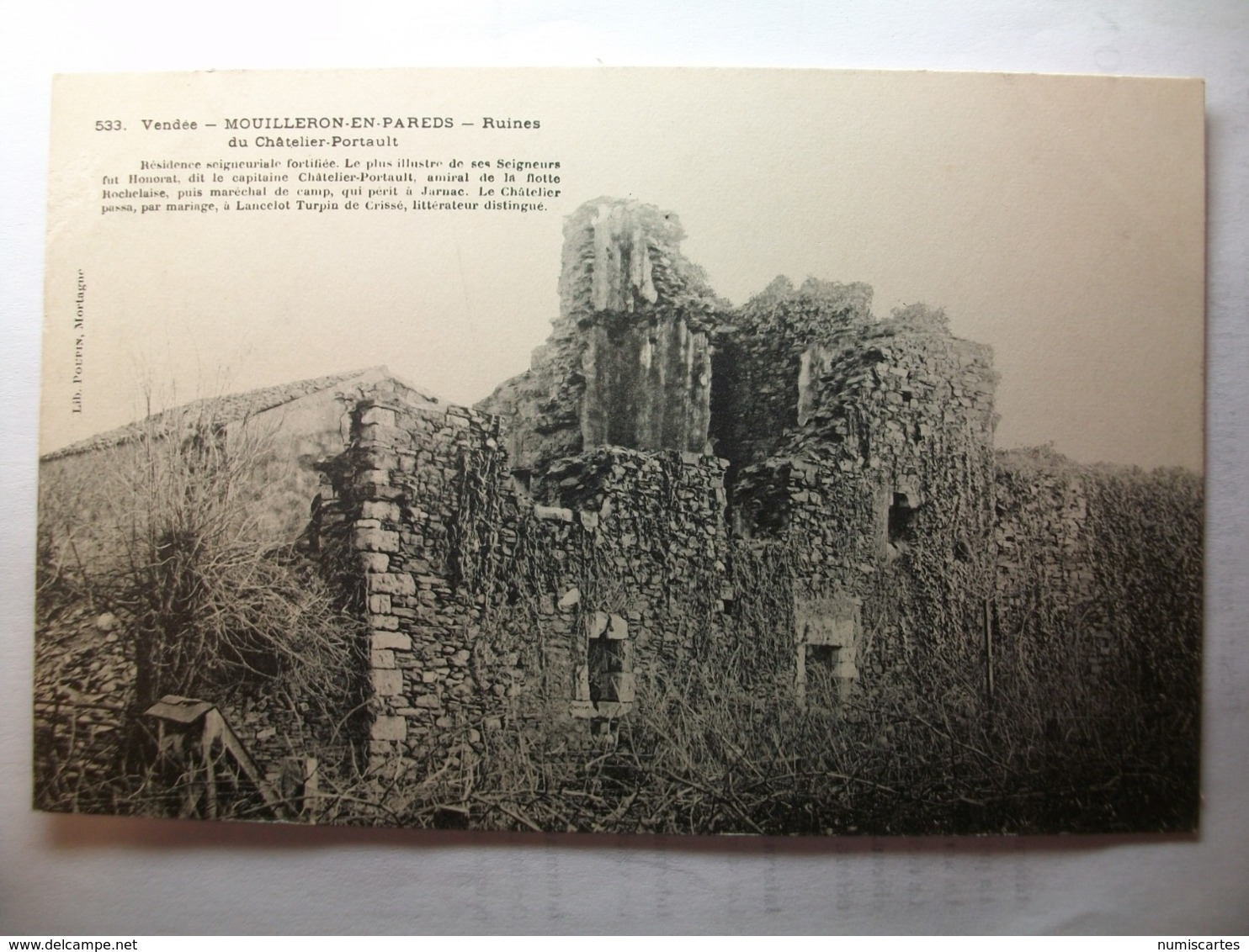 Carte Postale Mouilleron En Pareds (85) Ruines Du Chatelier-Portault (Petit Format Noir Et Blanc Non Circulée ) - Mouilleron En Pareds