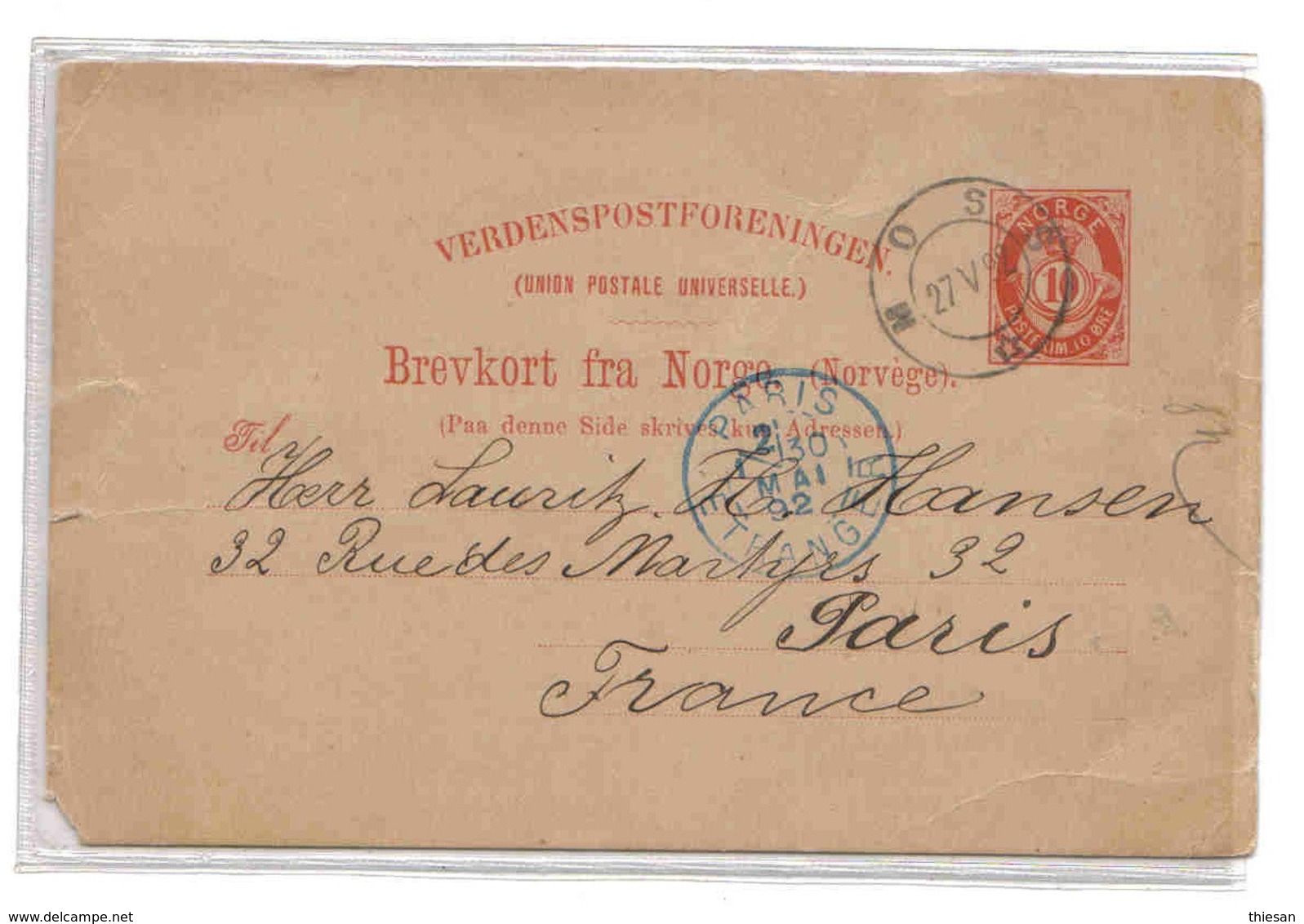 Norvège Norge Entier Moss 1892 Lettre Cover Ganzsache Stationary - Briefe U. Dokumente