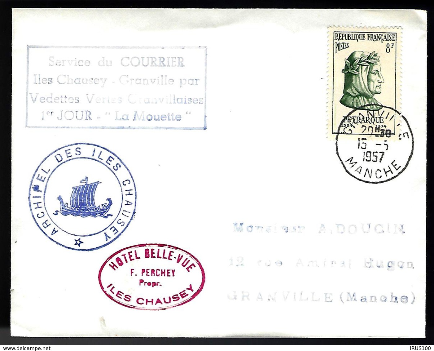 LETTRE EN PROVENANCE DE GRANDVILLE - ILES CHAUSEY - 1957 - - Storia Postale