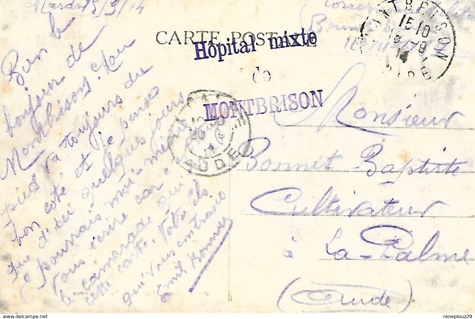 42-cachet Hôpital Mixte De Montbrison Sur Belle CP De Castres En 1914 - Guerra Del 1914-18