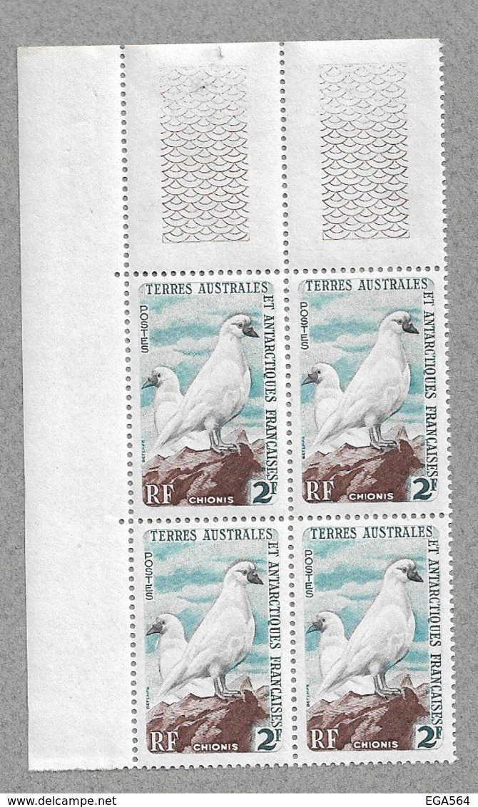 V18 - TAAF - PO 13 A ** MNH De 1960 En Bloc De 4 Coin De Feuille - FAUNE - CHIONIS - Cote Du Bloc 10,00 €. - Neufs