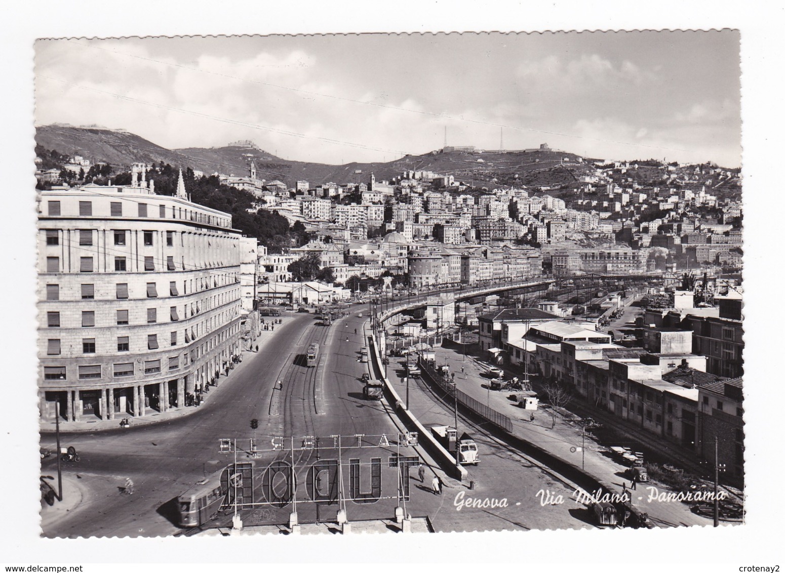 Genova Via Milano Panorama N°317 F. Lli Blundo V Giustiniani Tram Tramway PUB Batteries TUDOR Camions Anciens Wagons - Genova (Genoa)