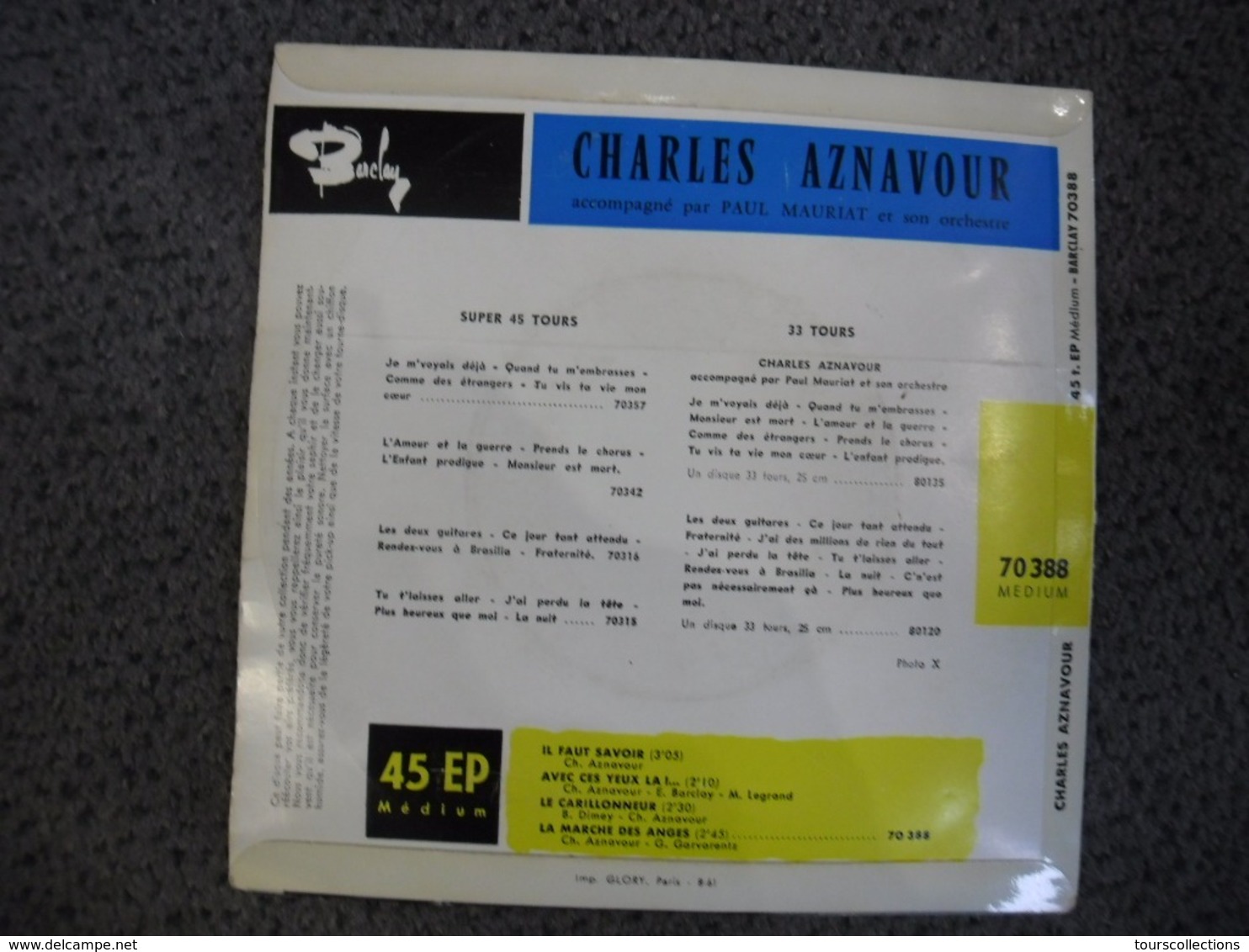 Vinyle 45 Tours 4 Titres AUTOGRAPHE CHARLES AZNAVOUR Il Faut Savoir Barclay 70388 M - Collector's Editions