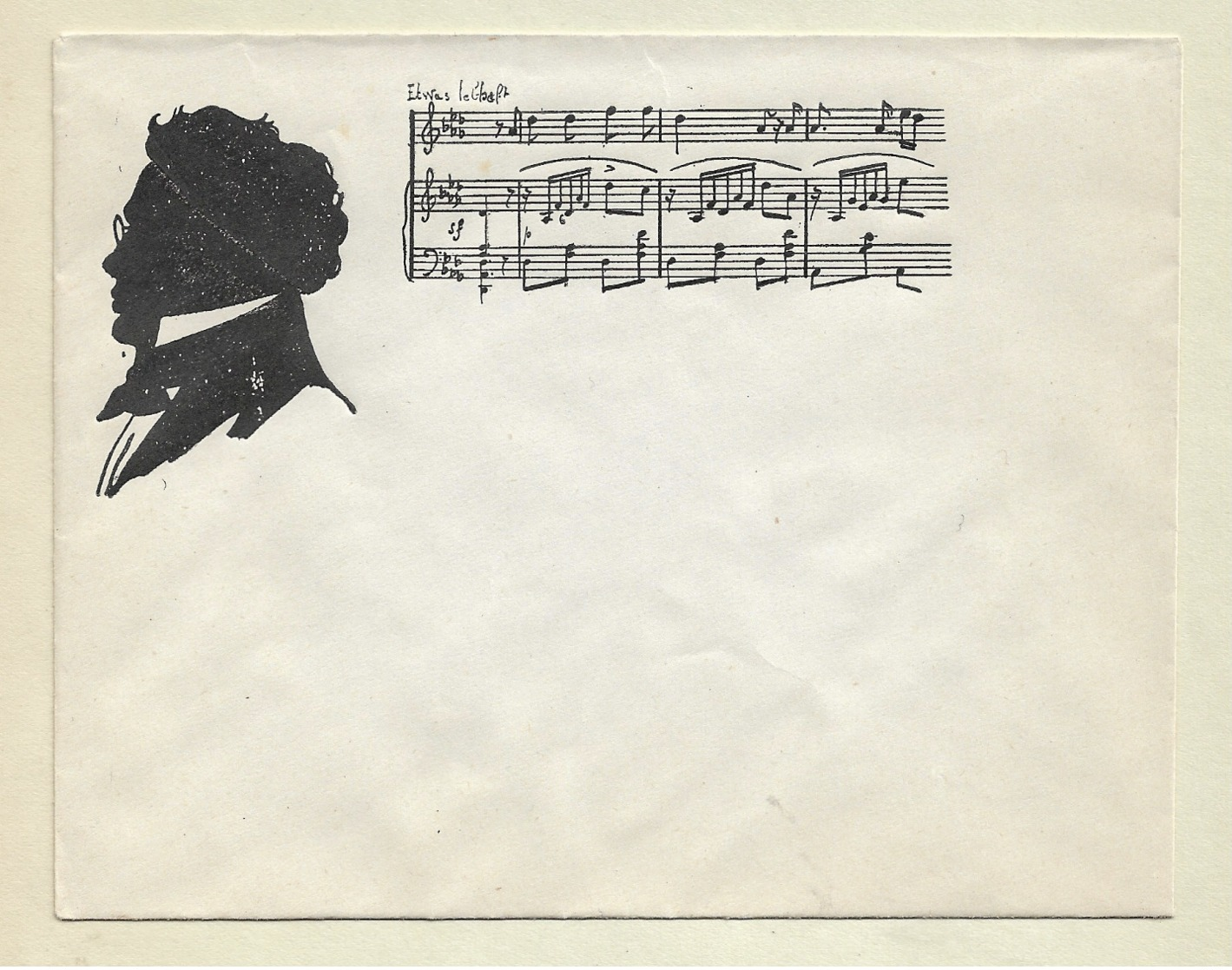 Franz Schubert, Silhouette Sur Papier à Lettre Et Enveloppe à Entête Rue De Capri à Paris - Unclassified
