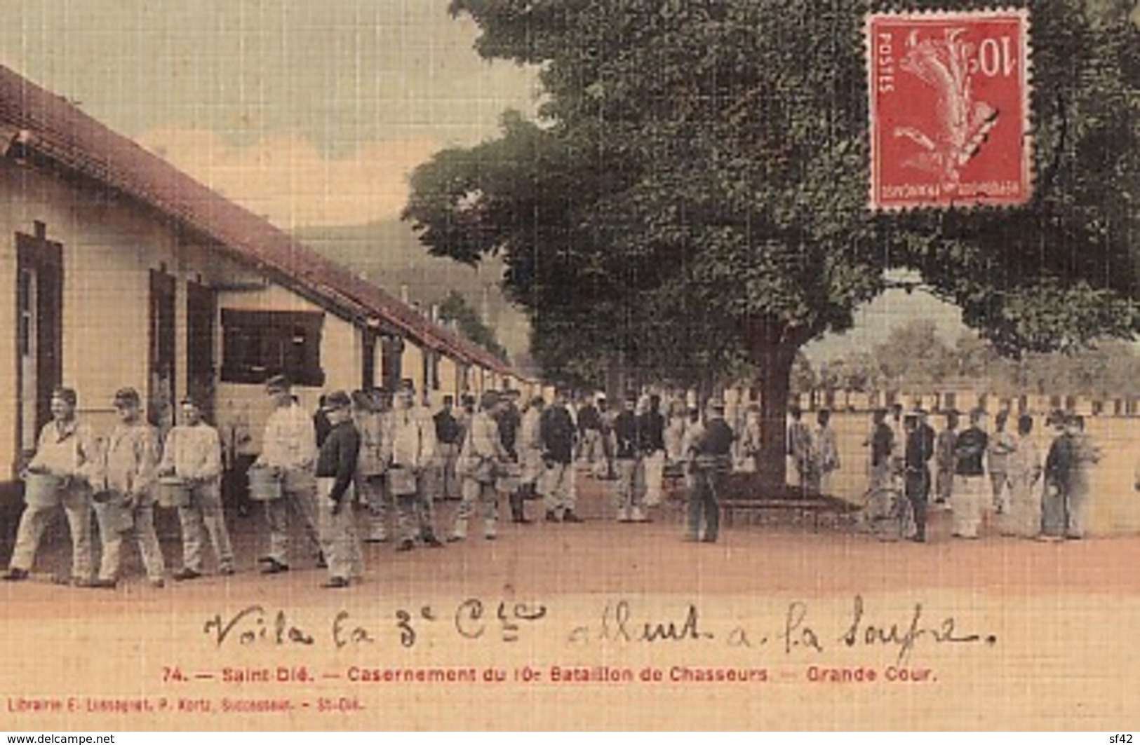 SAINT DIE          CASERNEMENT DU 10 E BATAILLONS DE CHASSEURS. GRANDE COUR.       CARTE TOILEE - Saint Die