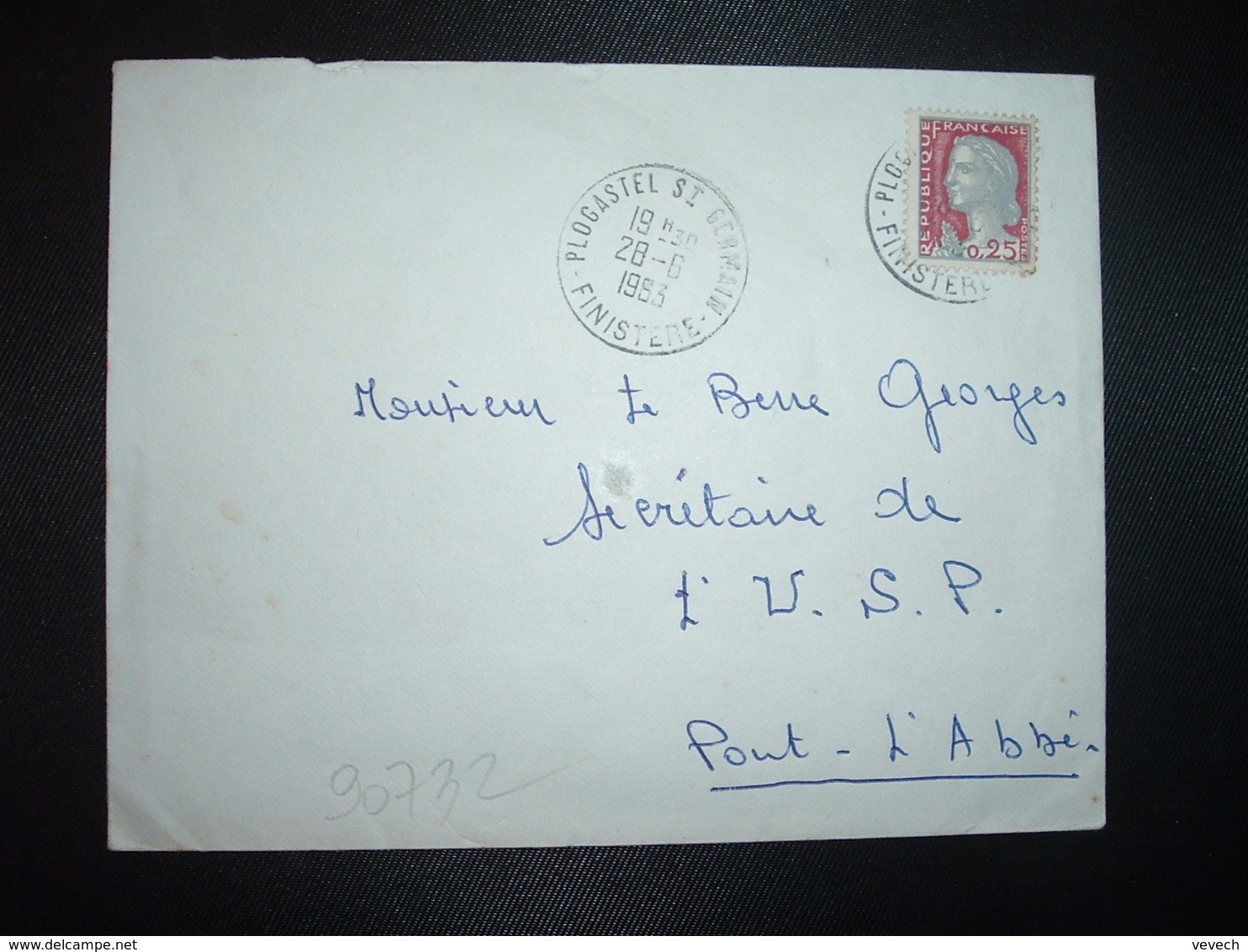 LETTRE TP M. DE DECARIS 0,25 OBL.28-6 1963 PLOGASTEL ST GERMAIN FINISTERE (29) - Cachets Manuels