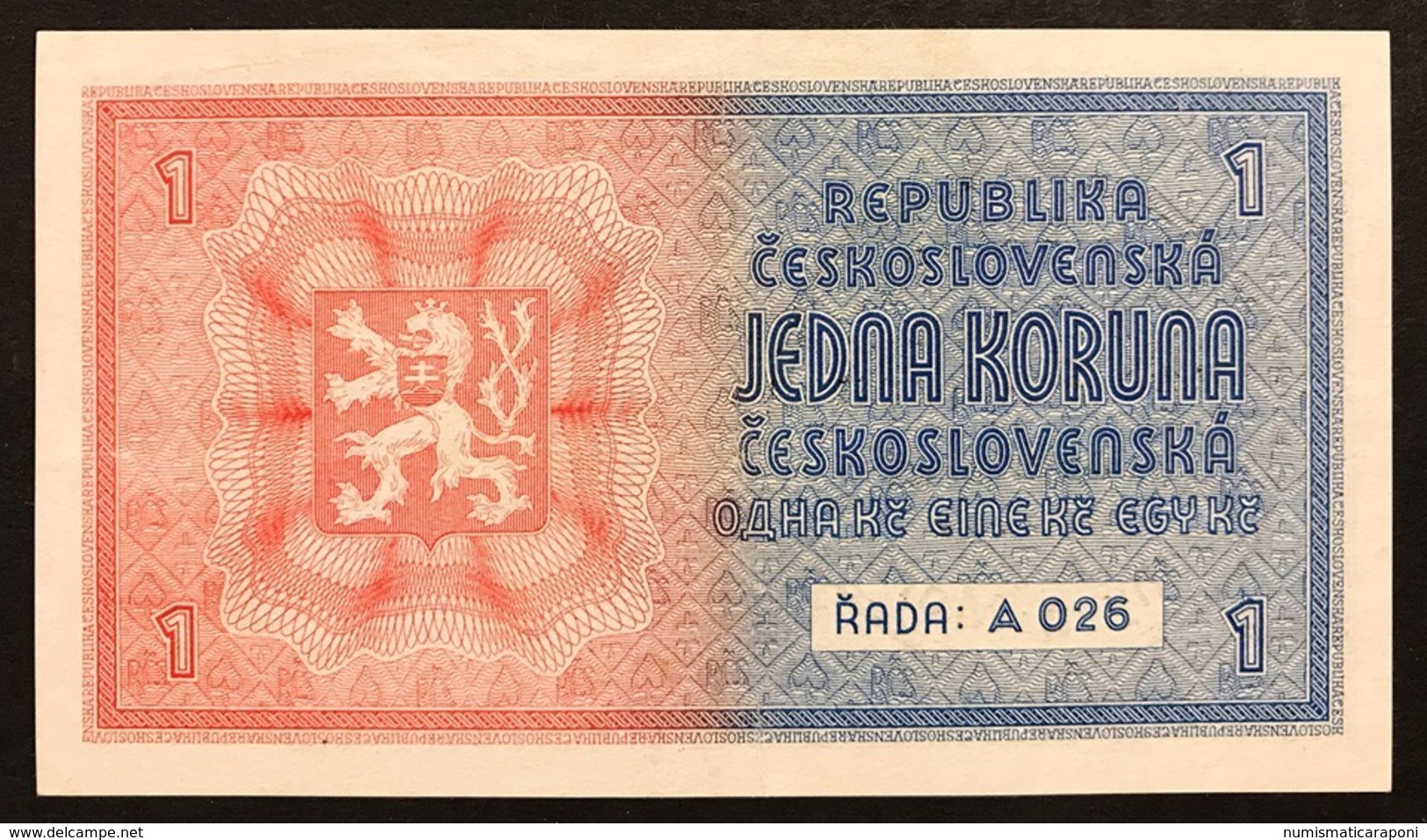 BOHEMIA & MORAVIA 1 KORUNA Pick#1b 1939 Spl/sup Lotto.1947 - Czechoslovakia