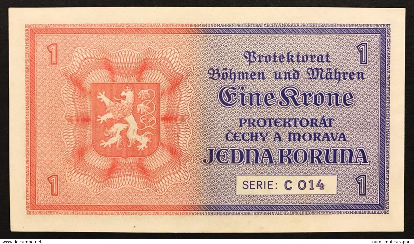 BOHEMIA & MORAVIA 1 KORUNA Pick#3 1940 PROTEKTORAT Sup/unc Lotto.1958 - Cecoslovacchia