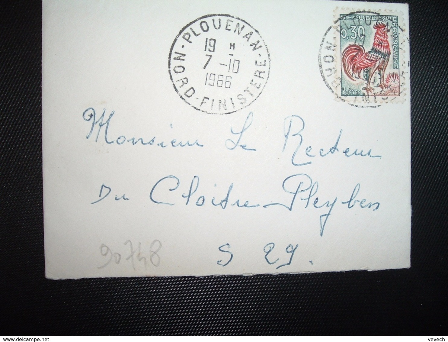 LETTRE MIGNONNETTE TP COQ DE DECARIS 0,30 OBL.7-10 1966 PLOUENAN NORD FINISTERE (29) - Cachets Manuels