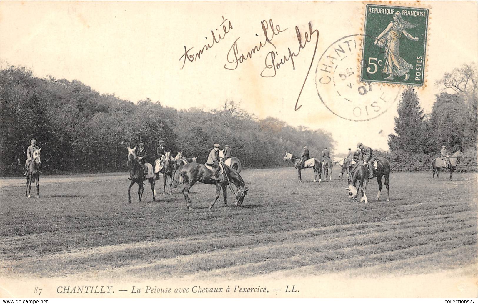 60-CHANTILLY- LES COURSES , LA PELOUSE AVEC CHEVAUX A L'EXERCIE - Chantilly