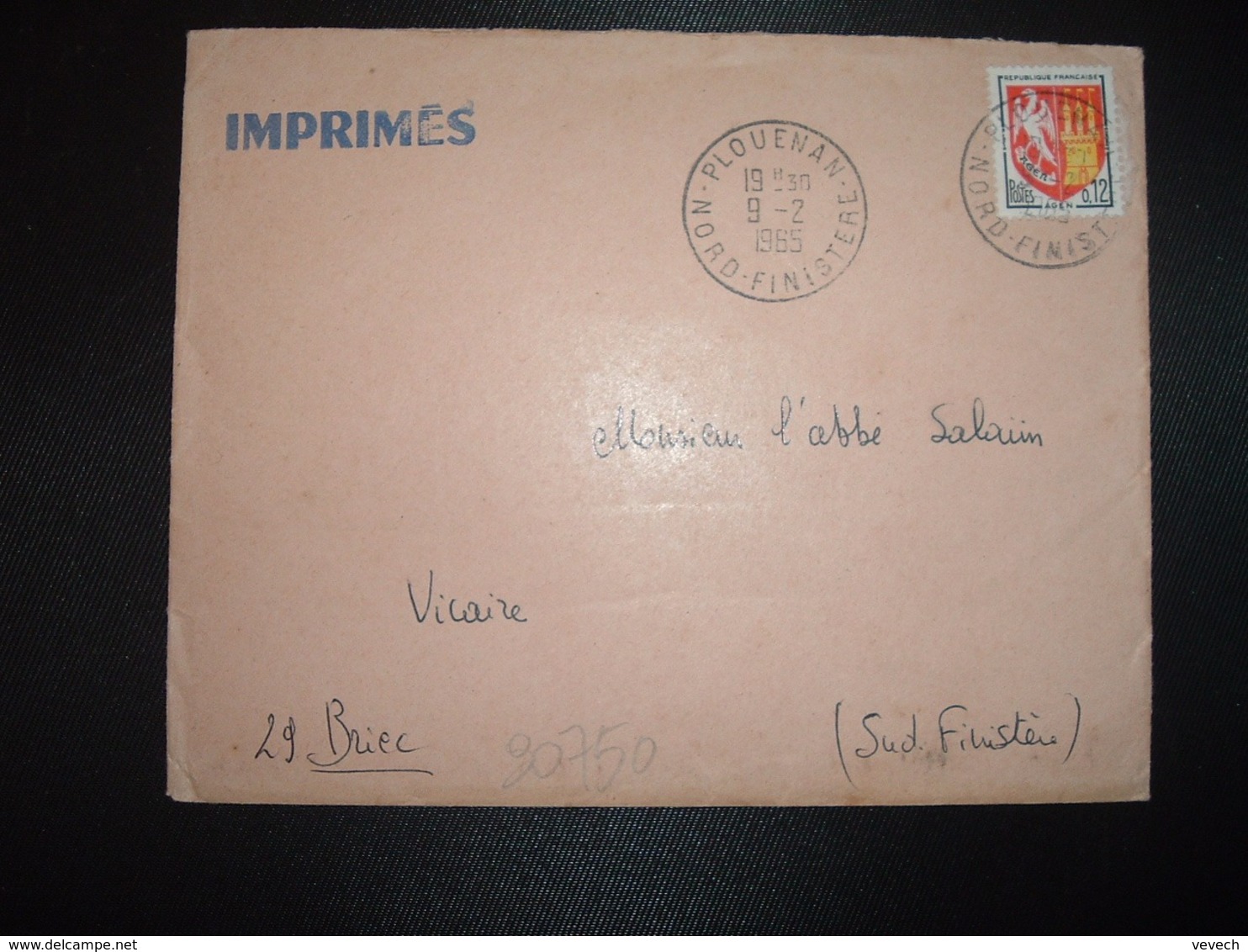 LETTRE TP AGEN 0,12 OBL.9-2 1965 PLOUENAN NORD FINISTERE (29) - Cachets Manuels