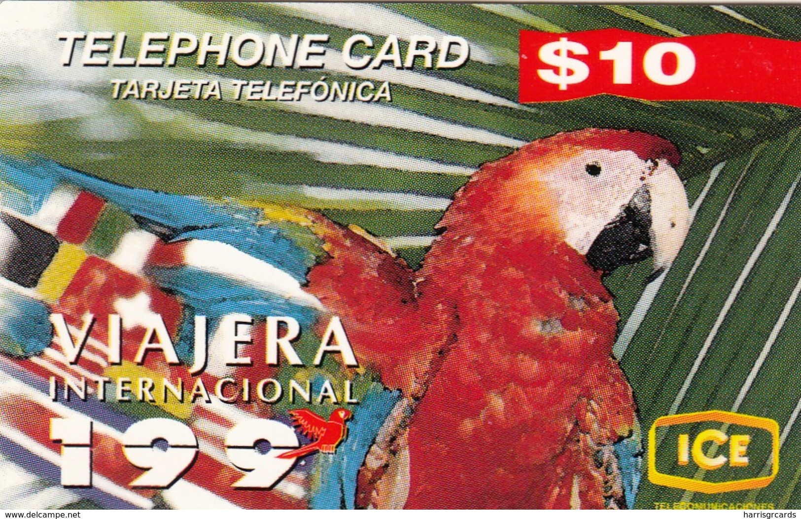 COSTA  RICA-  Parrot, ICE Prepaid Card $10, 10/96, Used - Costa Rica