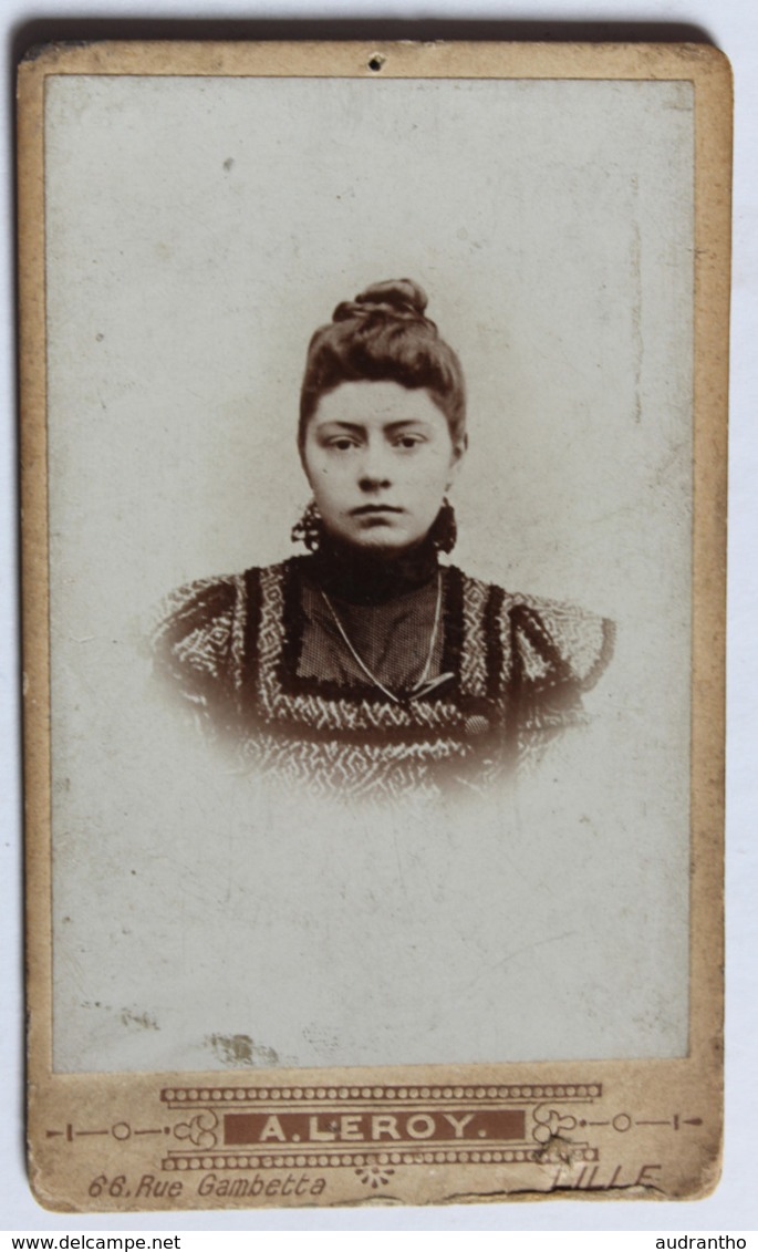 CDV Photo Portrait Belle Jeune Femme Photographe Alphonse Leroy Lille 66 Rue Gambetta - Personnes Anonymes