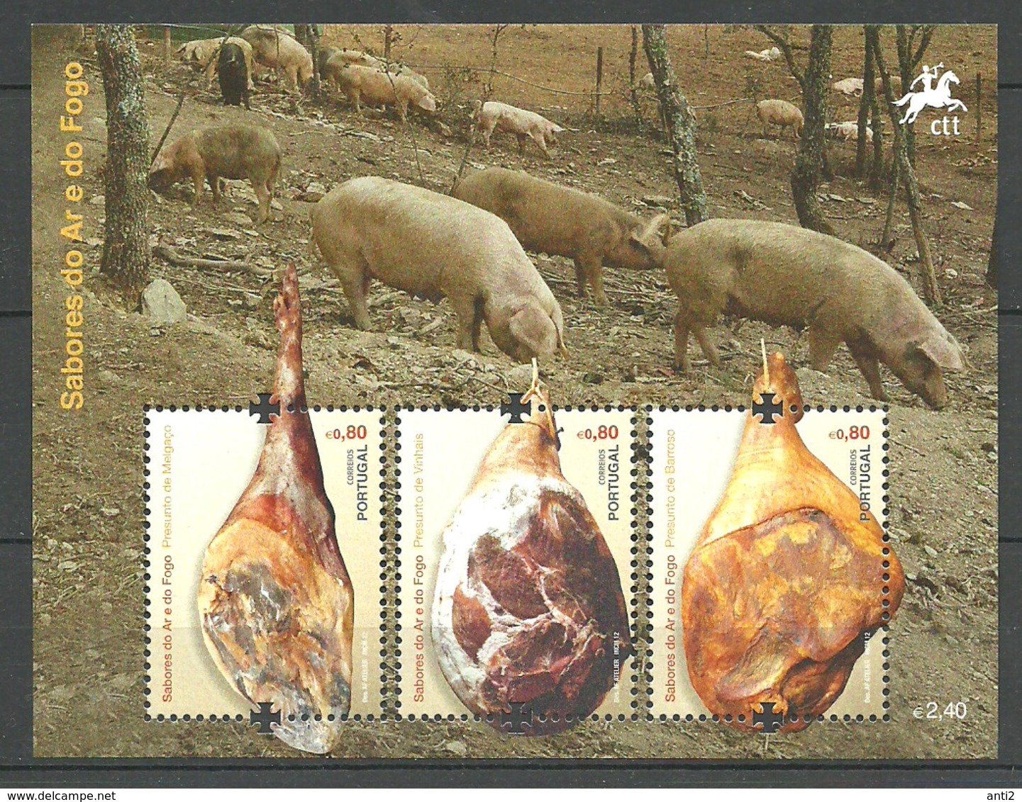 Portugal  2012 Portuguese Sausage And Ham, Ham From Melgaço, Vinhais, Barroso, Pigs  Mi Bloc 338, MNH(**) - Ungebraucht