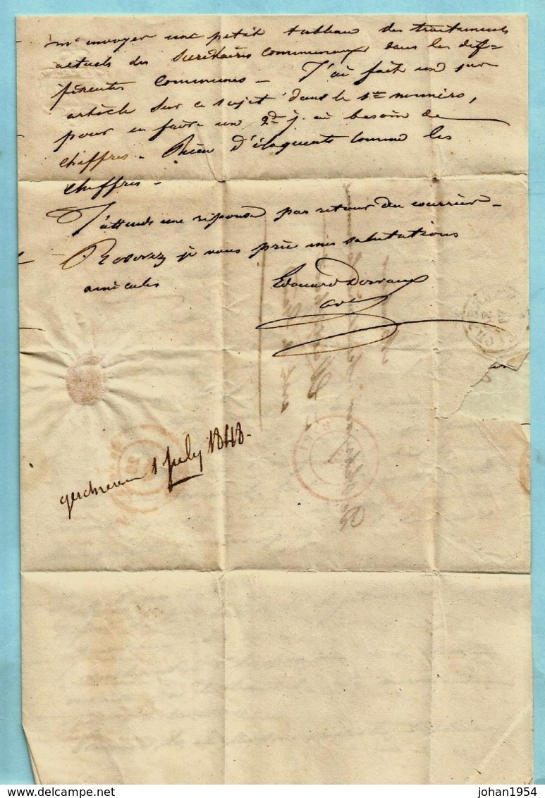 WAERSCHOOT 30 IV (type 18), Brief Met Inhoud, Afst. GAND 29/09/1848 + PP In Kader, Port 2 (verso) - 1830-1849 (Independent Belgium)