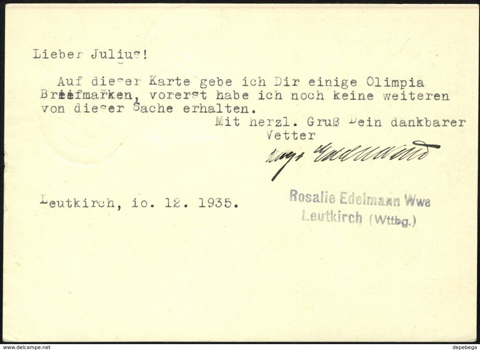Germany - Olympic Games PSC, P 257 Uprated W. Mi. 600, 601. LEUTKIRCH 11.12.1935 - Bern, Suisse. - Autres & Non Classés