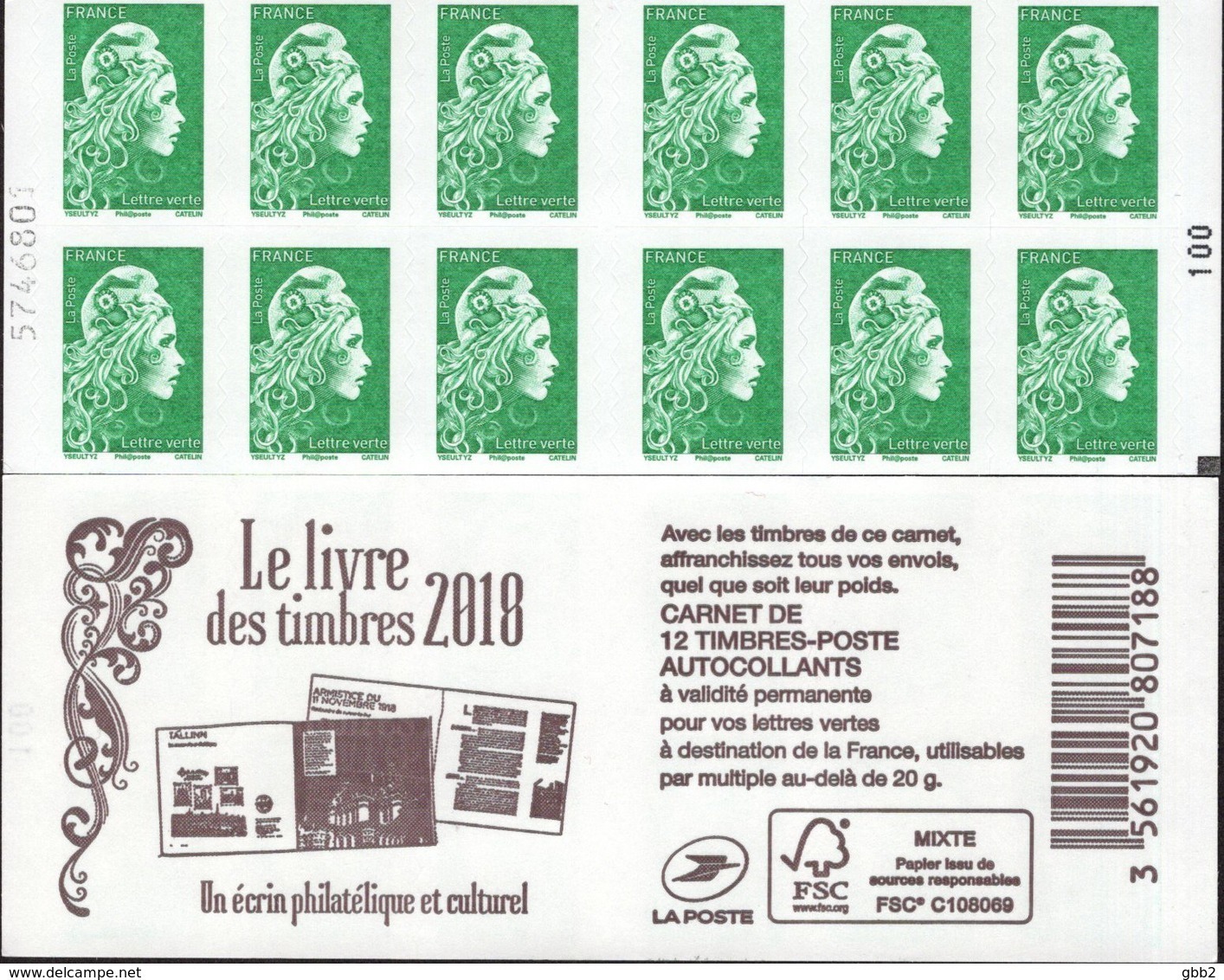 CARNET 1598-C 3a Marianne De YSEULT YZ "LE LIVRE DES TIMBRES 2018" Avec Carré Noir. Produit à Saisir. - Autres & Non Classés