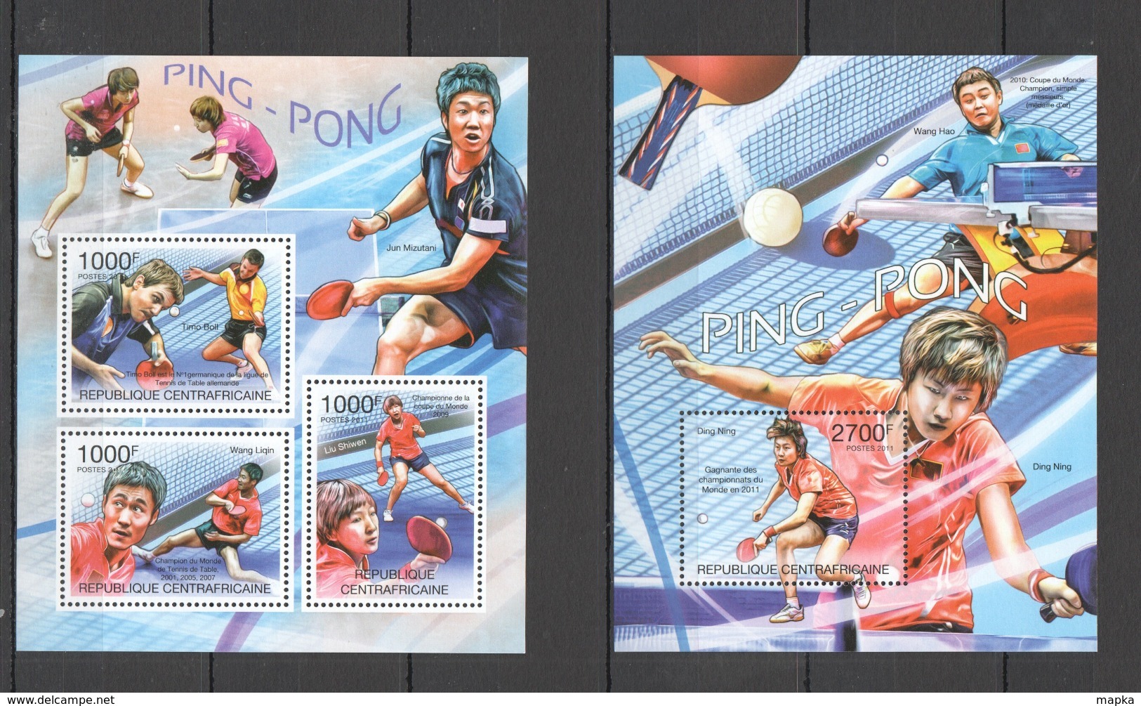 CA1007 2011 CENTRAL AFRICA CENTRAFRICAINE SPORT PING PONG TABLE TENNIS 1KB+1BL MNH - Table Tennis