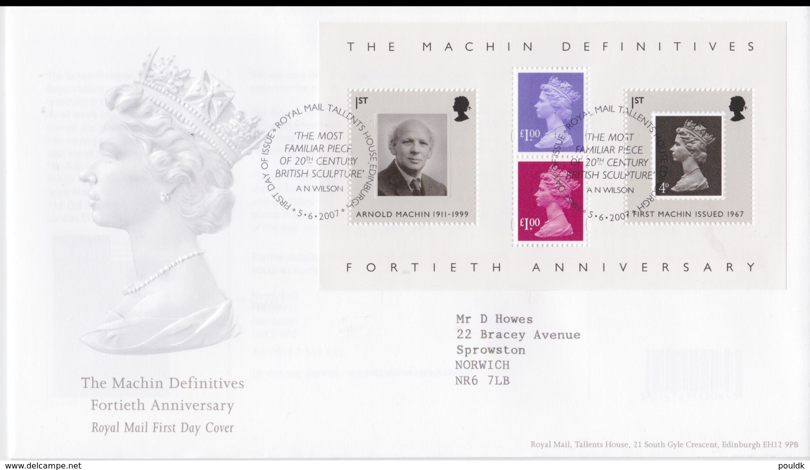 Great Britain FDC 2007 The Machin Definitives 40 Years Souvenir Sheet (NB**LAR5-68) - Briefmarken Auf Briefmarken