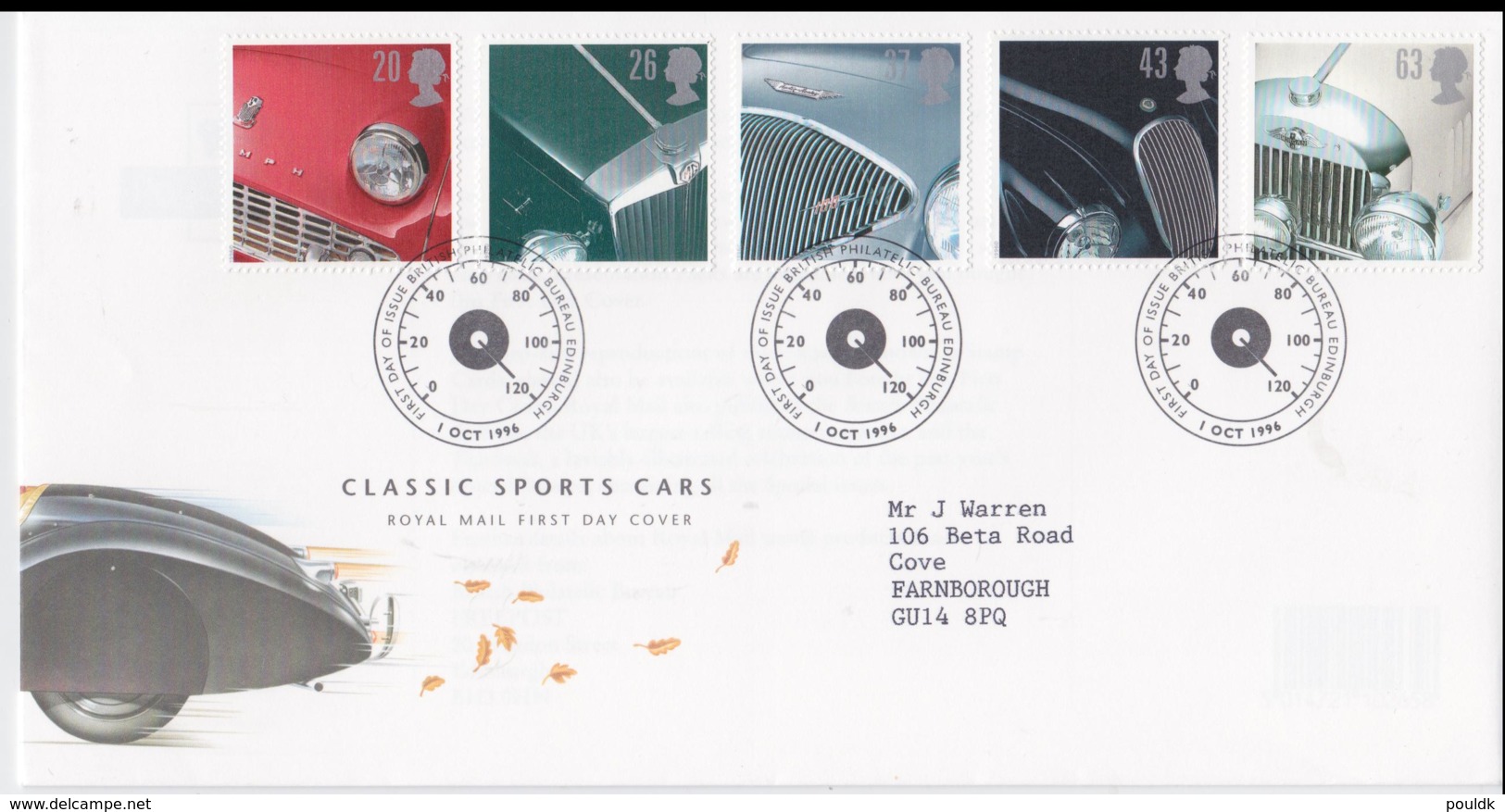 Great Britain FDC 1996 Classic Sport Cars (NB**LAR5-68) - Cars