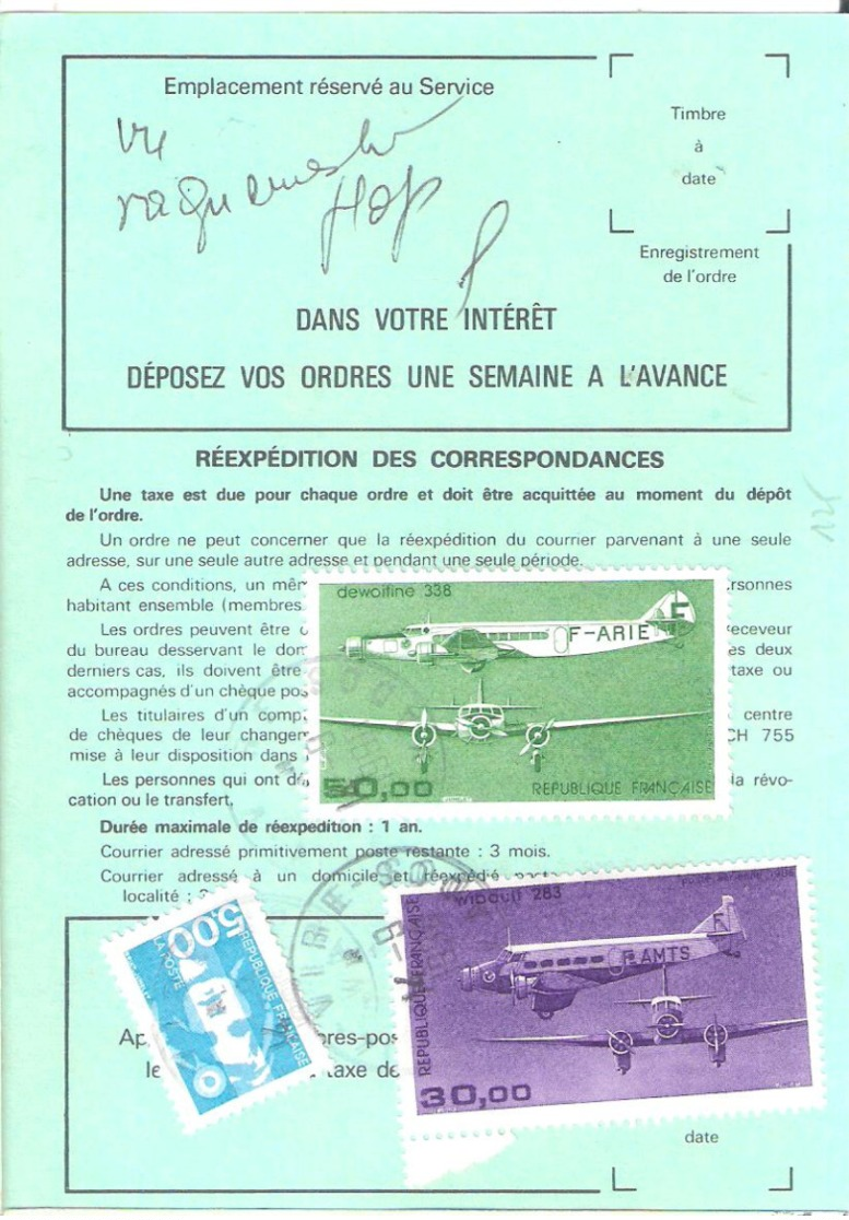 Ordre De Réexpédition Définitif (base Poste Aérienne) Oblitéré VIRE CALVADOS - 1961-....