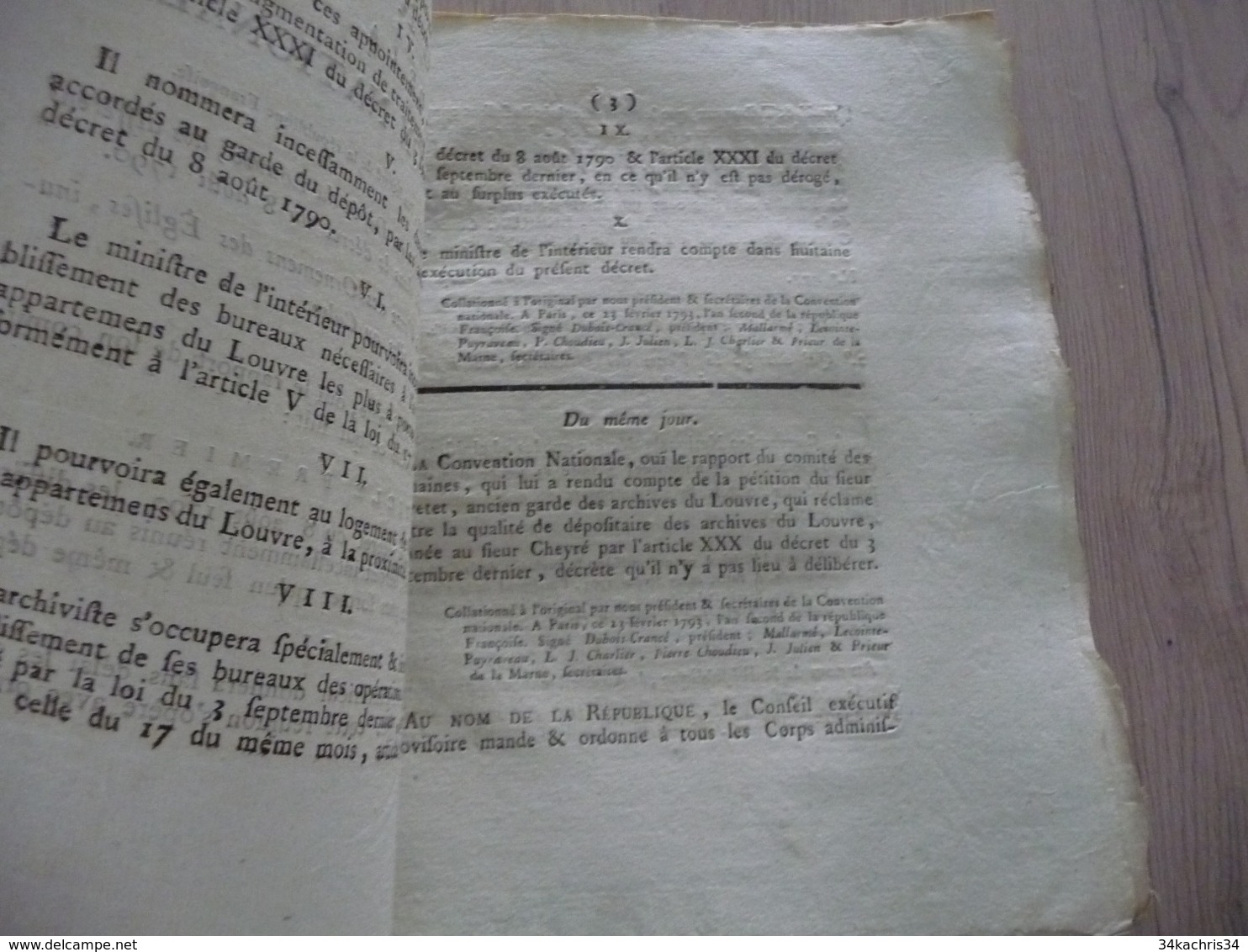 Révolution Décret Convention Nationale 20/02/1793 Dépôt Au Louvre Vente Ornements D'église Autographe 8 P - Décrets & Lois