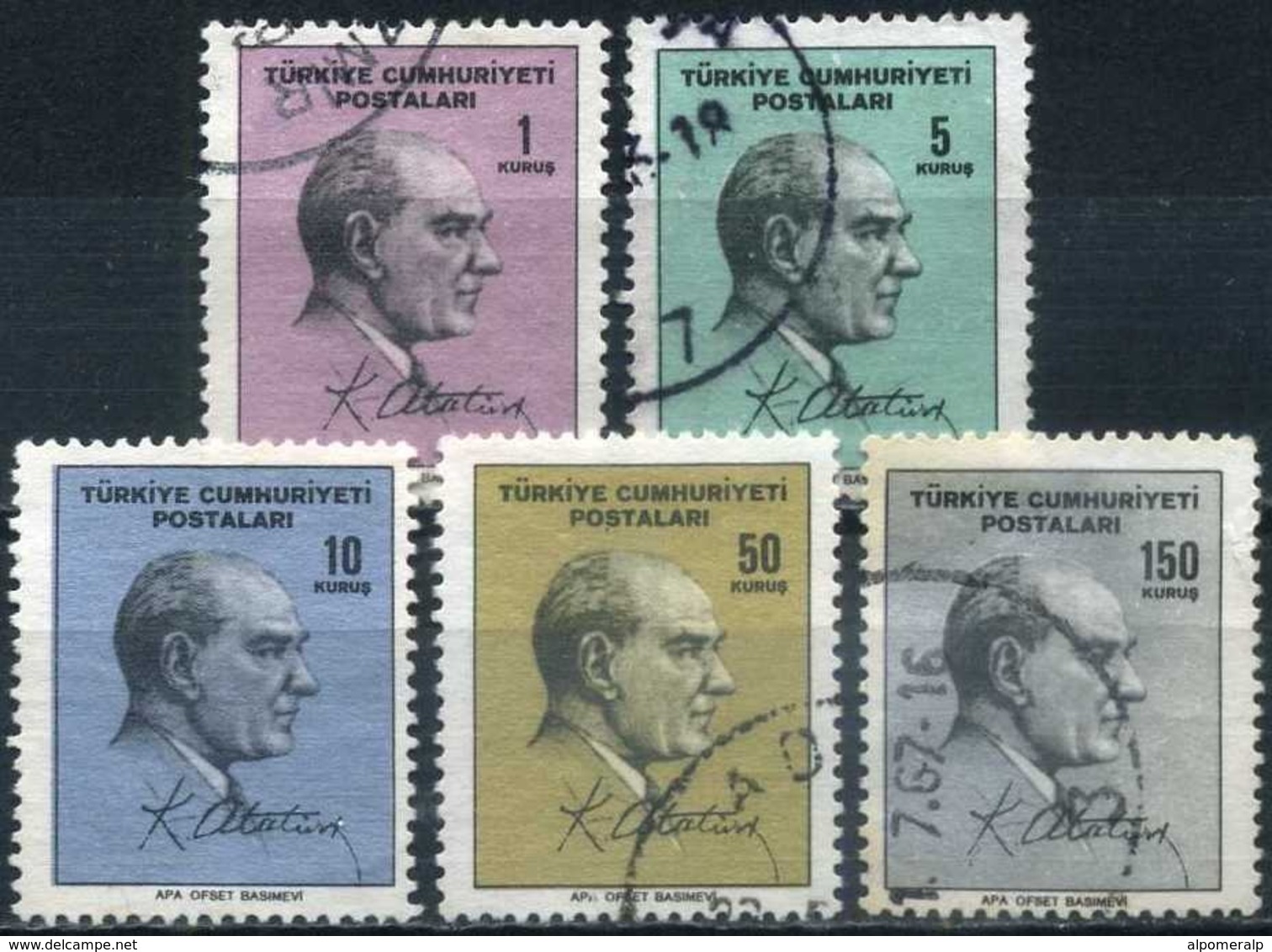 Turkey 1965 - Mi. 1976-80 O, Postal Stamps, Atatürk | Facsimile Signature - Gebraucht