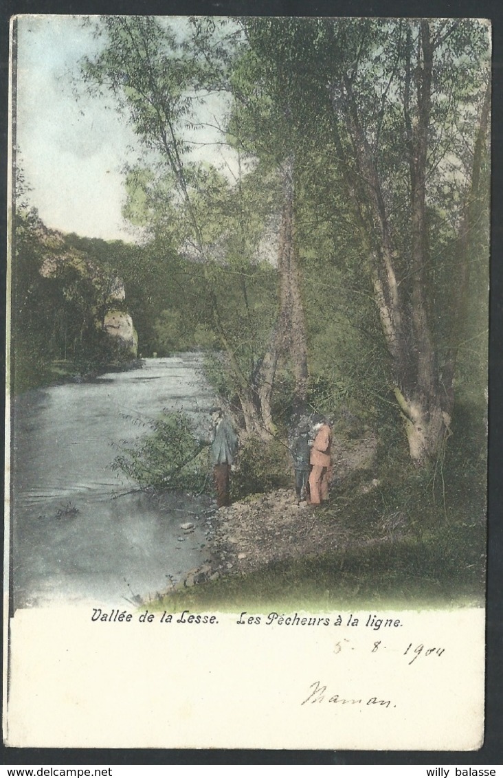 1.1 // CPA - Vallée De La Lesse - Les Pêcheurs à La Ligne - Cachet Houyet - Couleur 1904 // - Houyet