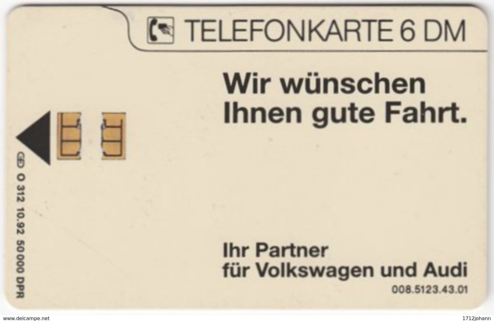 GERMANY O-Serie B-005 - 312 10.92 - Advertising, Traffic, Car, VW - Used - O-Series : Séries Client