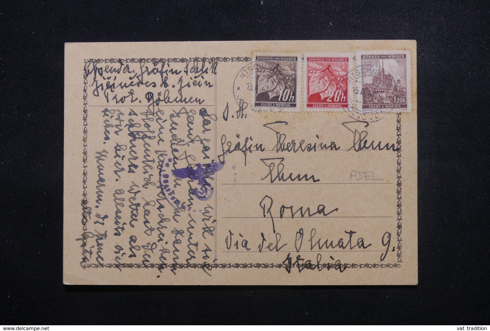 BOHÊME ET MORAVIE - Carte De Correspondance Pour Rome En 1941 Avec Contrôle Postal  - L 44039 - Lettres & Documents