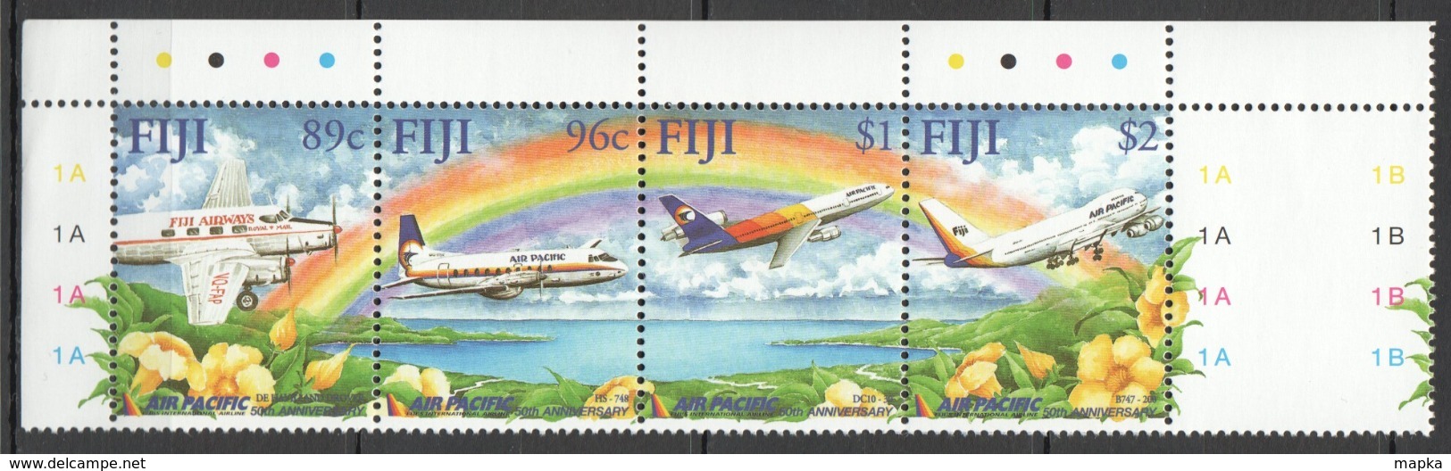 B070 FIJI 50TH ANNIVERSARY AIR PACIFIC AVIATION 1SET MNH - Avions