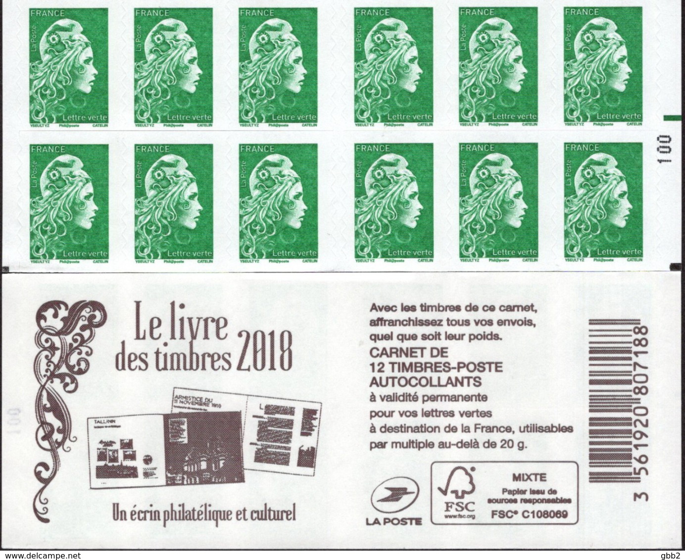 CARNET 1598-C 3a Marianne De YSEULT YZ "LE LIVRE DES TIMBRES 2018" ATTENTION, Carnet SUPER-ARISTO. Extrèmement RARE. - Autres & Non Classés