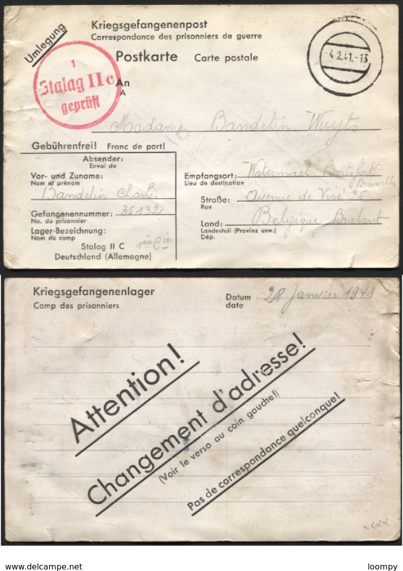 CP De Prisonnier Belge STALAG IIC 28/01/41 + Verso Avis De Changement D'adresse - WW II (Covers & Documents)