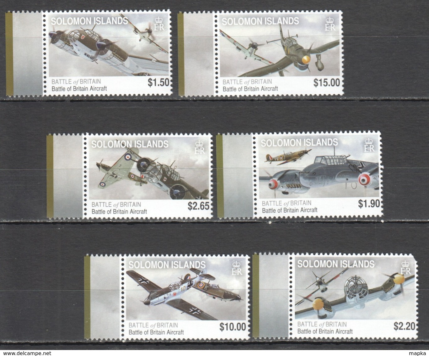 B074 SOLOMON ISLANDS WAR MILITARY AVIATION BATTLE OF BRITAIN ! MICHEL 13.35 EURO ! 1SET MNH NOTE THE UPPER RIGHT CORNER - Avions