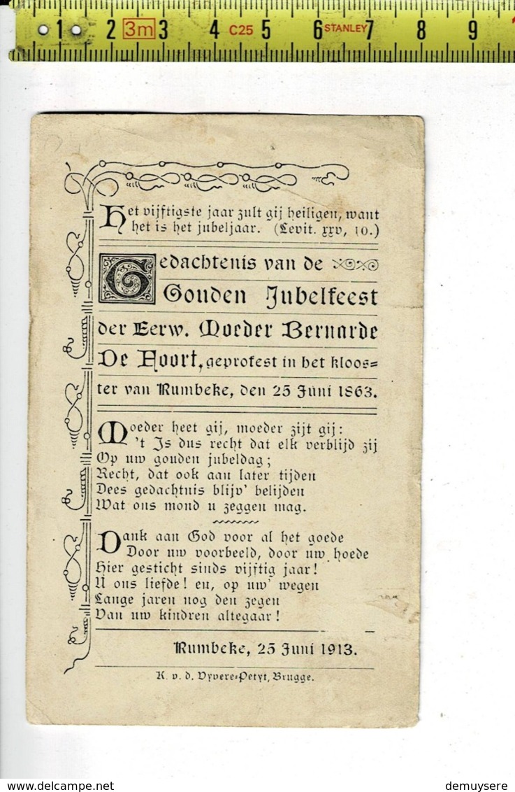 MAP 162 - H. BERNARDUS - GOUDEN JUBELFEEST EERW. BROEDER BERNARDE DE POORT - RUMBEKE 1813 - Santini