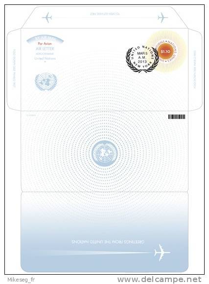 ONU New-York 2013 - Aérogramme Format Long $1,10 Oblit 1er Jour (plié) - Airmail