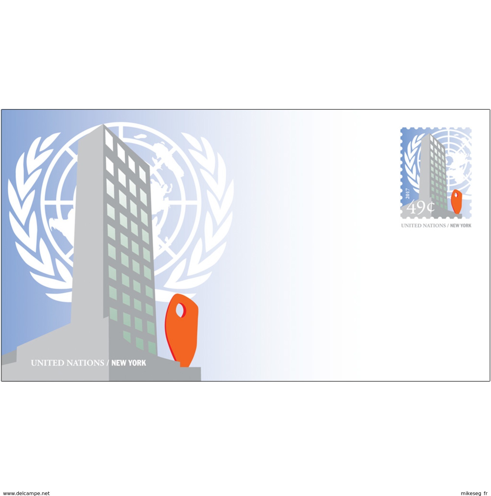 ONU New-York 2017 - Entier Postal Format Standard (16,5x9,3) 49c Neuf ** - Poste Aérienne