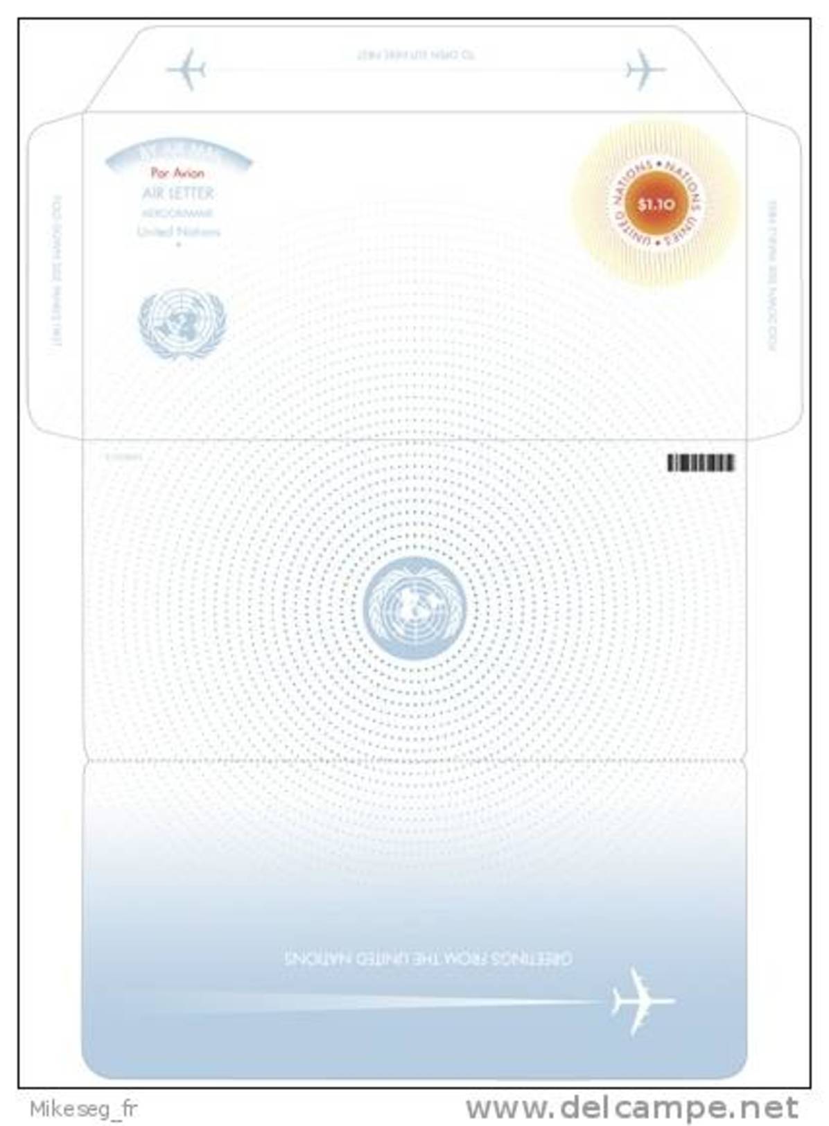 ONU New-York 2013 - Aérogramme Format Long $1,10 Neuf ** (plié) - Airmail