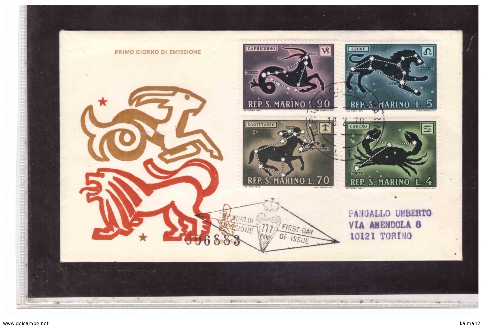 FDC5349   -   SAN MARINO   18.2.1970   /   FDC SEGNI DELLO ZODIACO    / CAT.UNIFICATO  794/805 - Astrologia