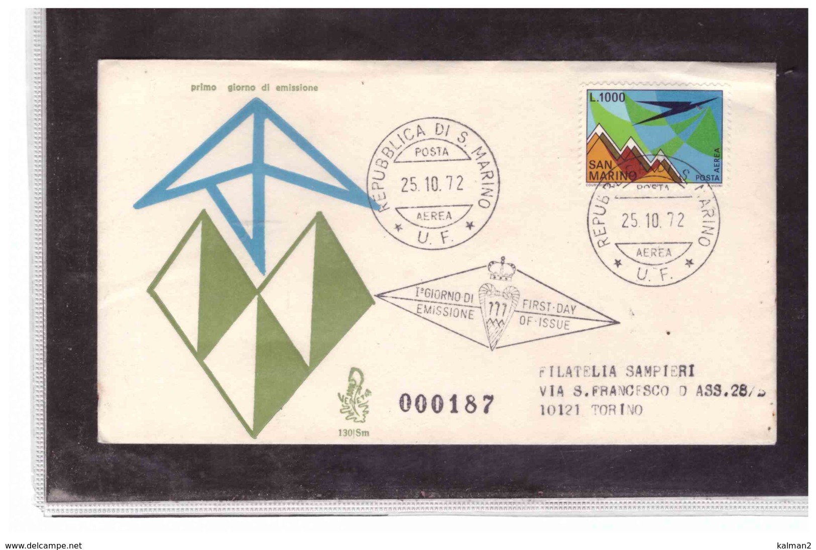 FDC5352   -   SAN MARINO   25.10.1972   /   FDC  POSTA AEREA     / CAT.UNIFICATO  A.150 - Aerei