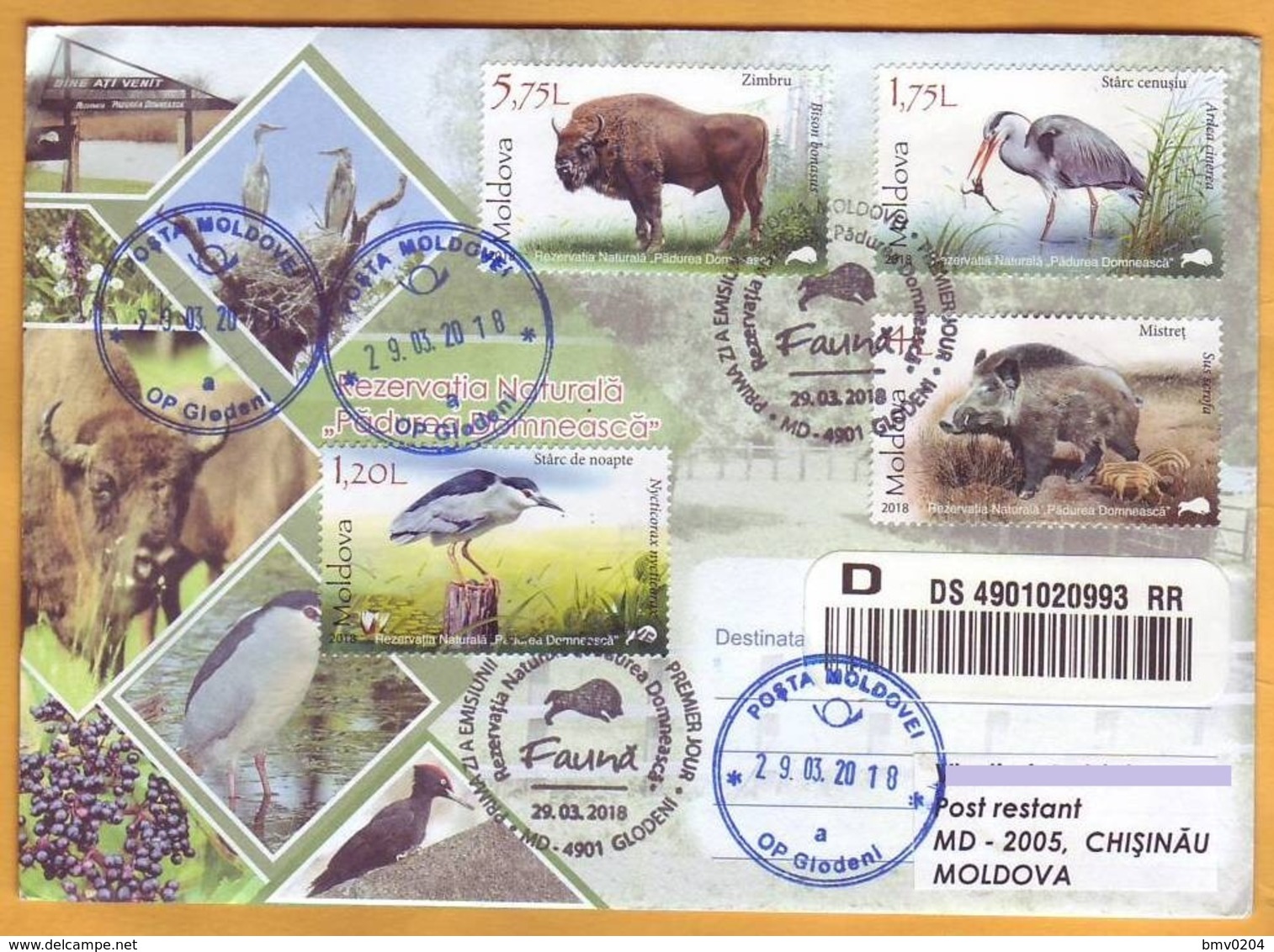 2018 Moldova Moldavie Fauna Private Used FDC Nature, Nature Reserve. Forest. Birds. Animals. Boar. Zubr. - Other & Unclassified