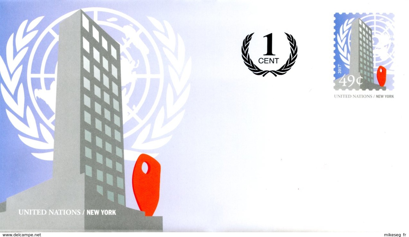 ONU New-York 2017 - Entier Postal Format Standard 49+1c Neuf ** - Poste Aérienne